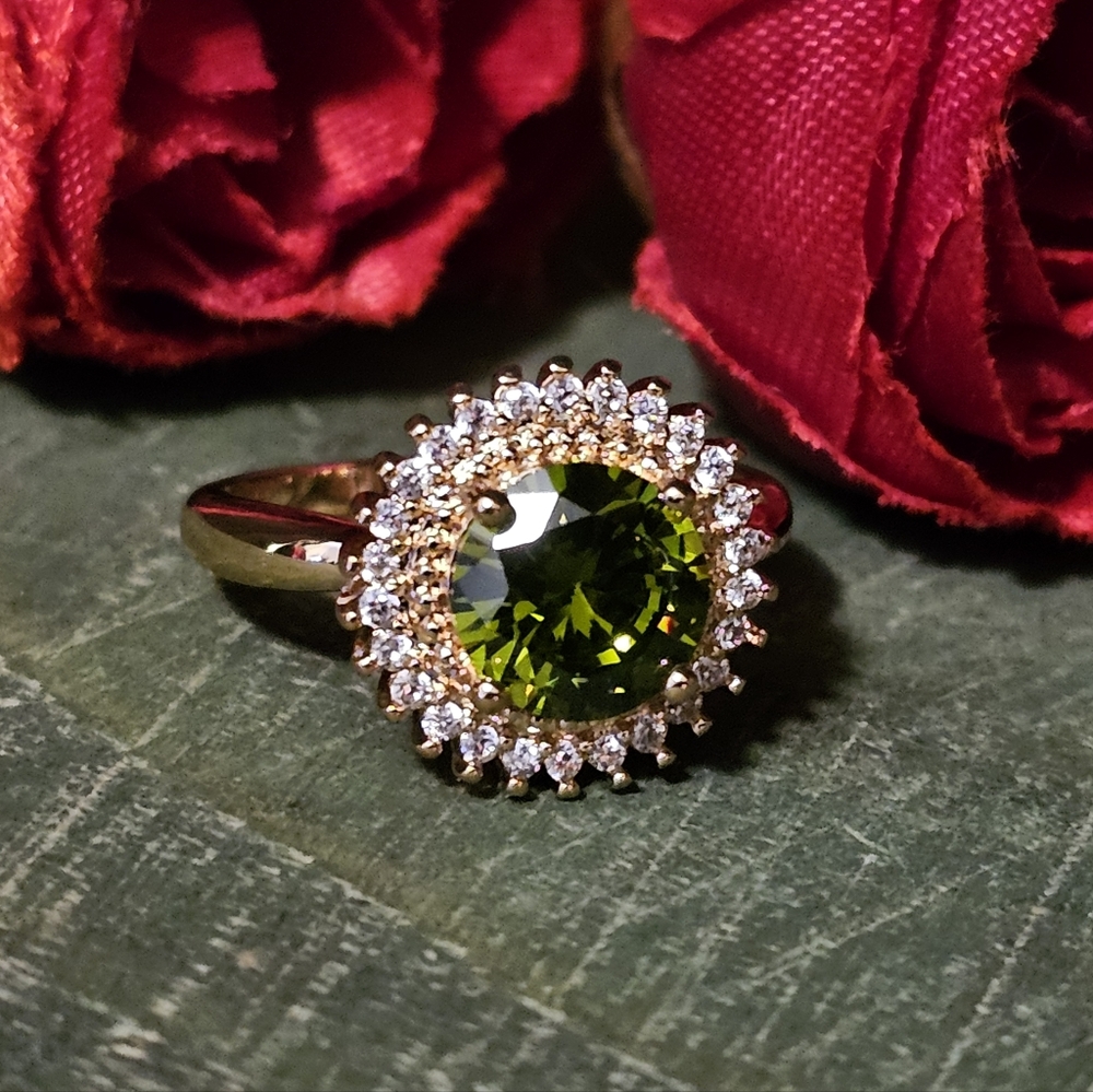 Olive Green geometric sunflower Ring